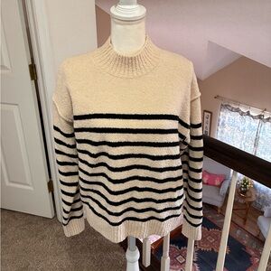 Drop Shoulder Mock Neck Pullover Sweater with Exposed Seams